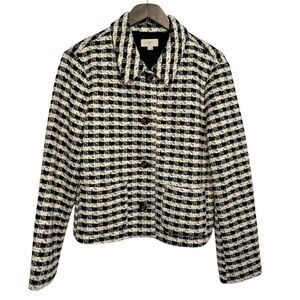 LOFT Houndstooth Blazer Jacket Womens XL Black/Cream 4 Button Career Office